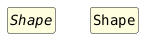 hide circle
hide empty members
set namespaceSeparator none
skinparam classAttributeIconSize 0
skinparam genericDisplay old
skinparam defaultFontName monospaced
skinparam defaultFontStyle bold
skinparam class {
    BackgroundColor LightYellow
    BackgroundColor<<interface>> AliceBlue
}
abstract class Shape1 as "Shape"
class Shape2 as "Shape"