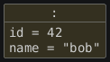hide circle
hide empty members
set namespaceSeparator none
skinparam classAttributeIconSize 0
skinparam genericDisplay old
skinparam defaultFontName monospaced
skinparam defaultFontStyle bold
object ":" as UserObject0 {
  id = 42
  name = "bob"
}