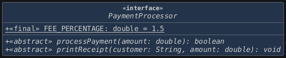 hide circle
hide empty members
set namespaceSeparator none
skinparam classAttributeIconSize 0
skinparam genericDisplay old
skinparam defaultFontName monospaced
skinparam defaultFontStyle bold
!includesub after.puml!INTERFACE