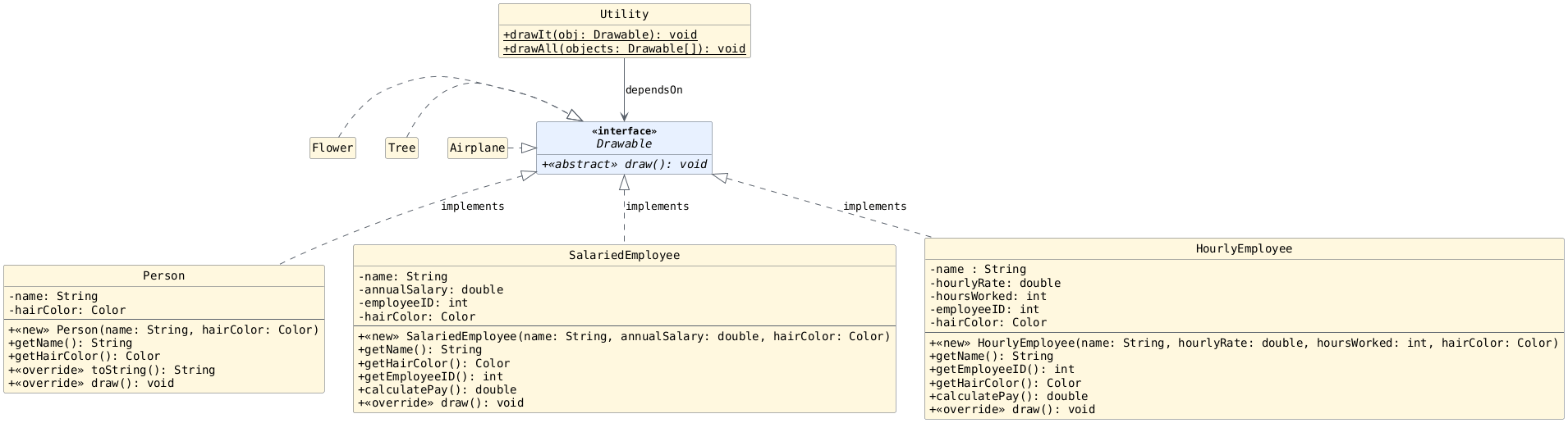 hide circle
hide empty members
set namespaceSeparator none
skinparam classAttributeIconSize 0
skinparam genericDisplay old
skinparam defaultFontName monospaced
skinparam defaultFontStyle bold
!includesub lesson7.common.puml!NO_INHERITANCE